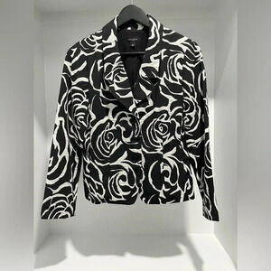 Ann Taylor black & white floral buttoned blazer with pockets size 6 cotton blend